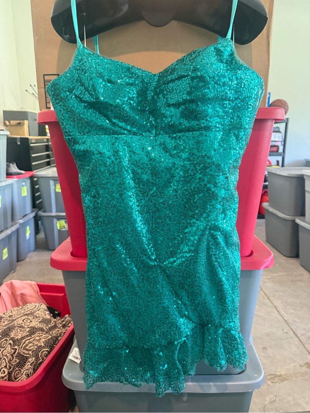 Teal Sequin Spaghetti Strap Mini Dress mp35
